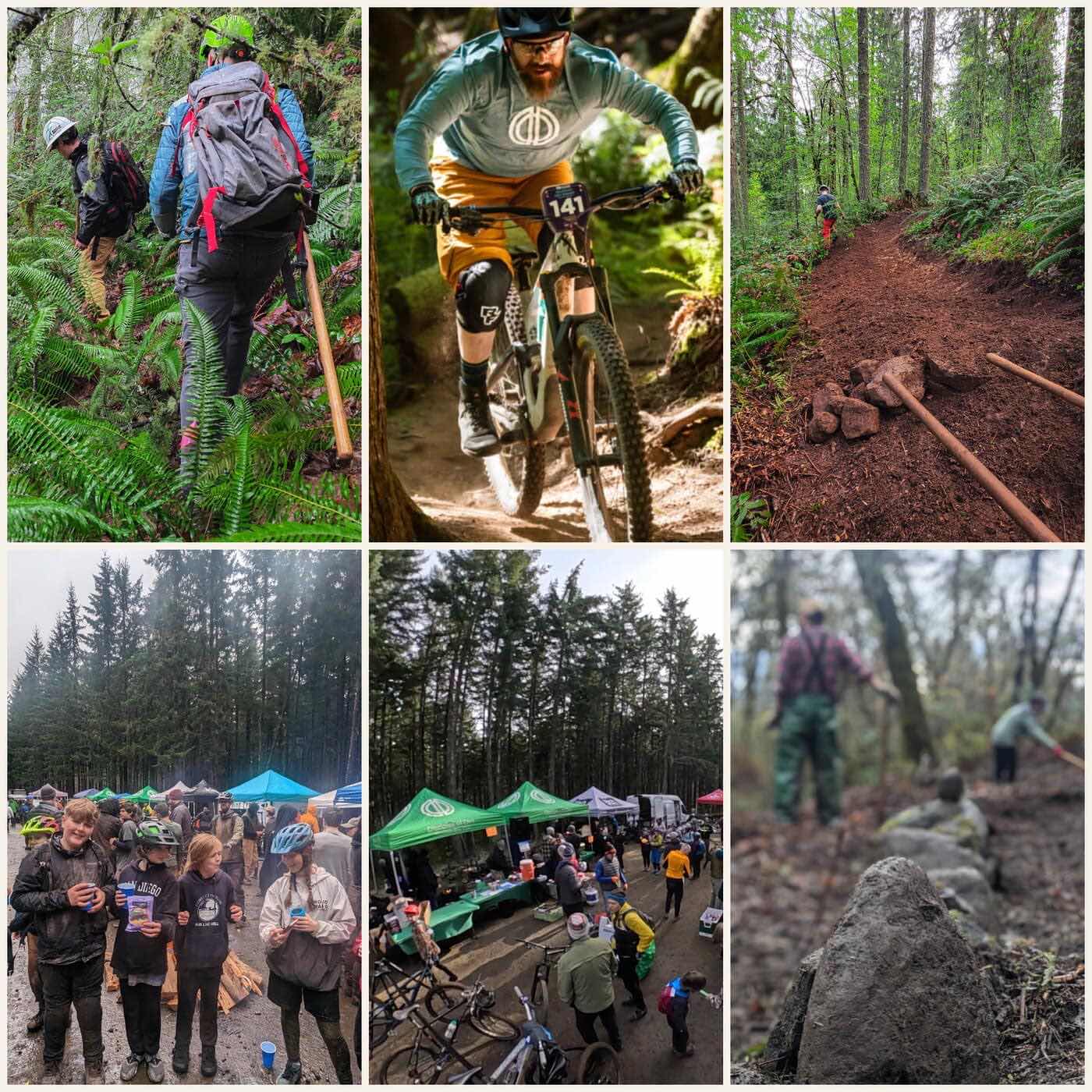 Square collage of DoD trailwork, riding, event, and trail scenes